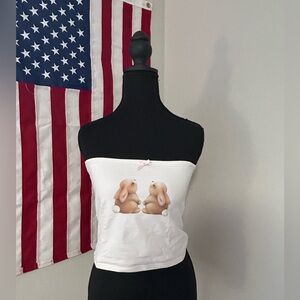 Edikted White Tube Top with Bunny Print